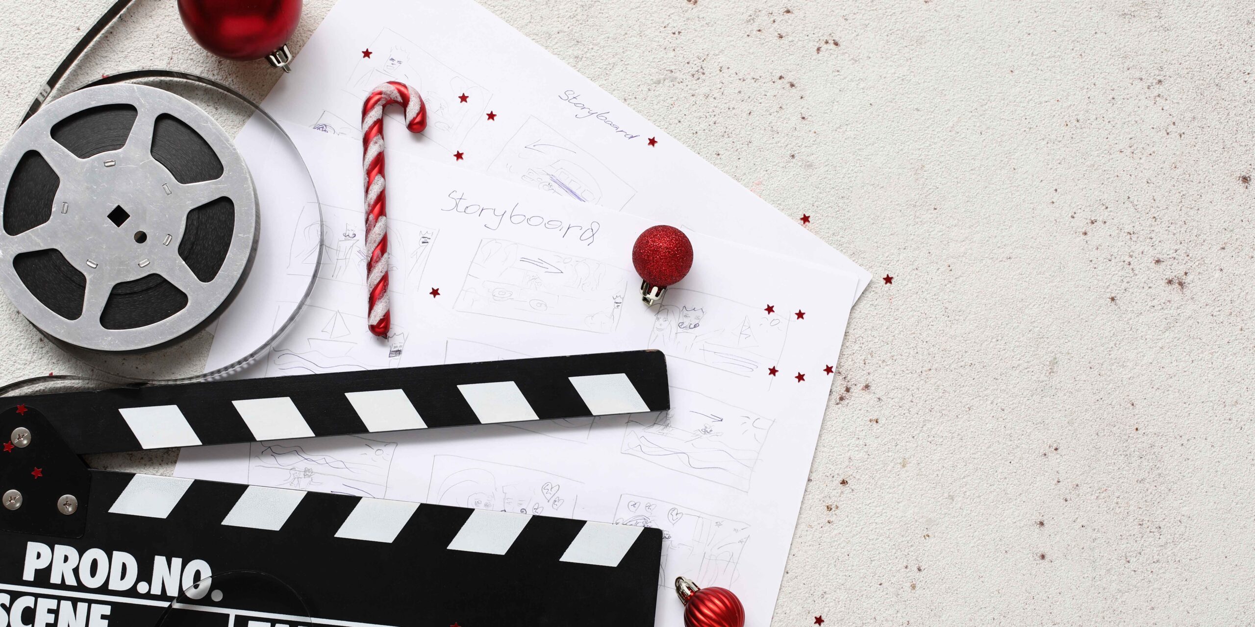 Image showing movie reel and holiday decor to represent year end recap reels